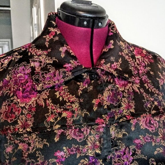 AKS Magenta Pink Black Chinese Brocade Jacket - Picture 2 of 7
